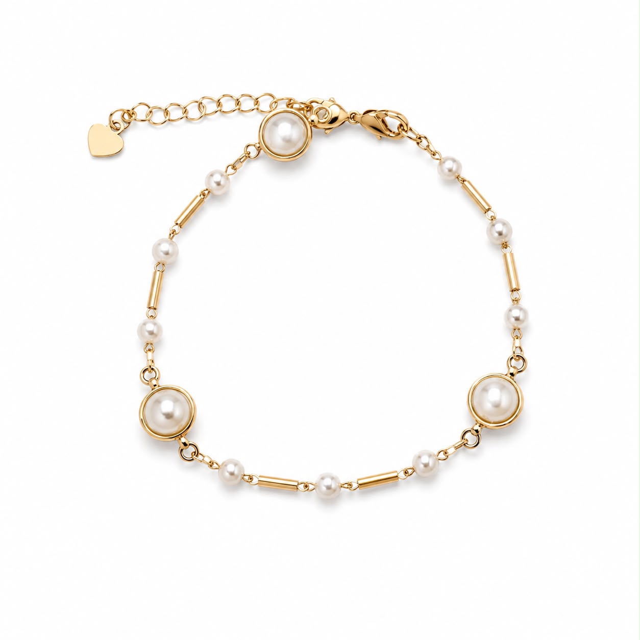 Open Bezel Pearl Gold Bracelet