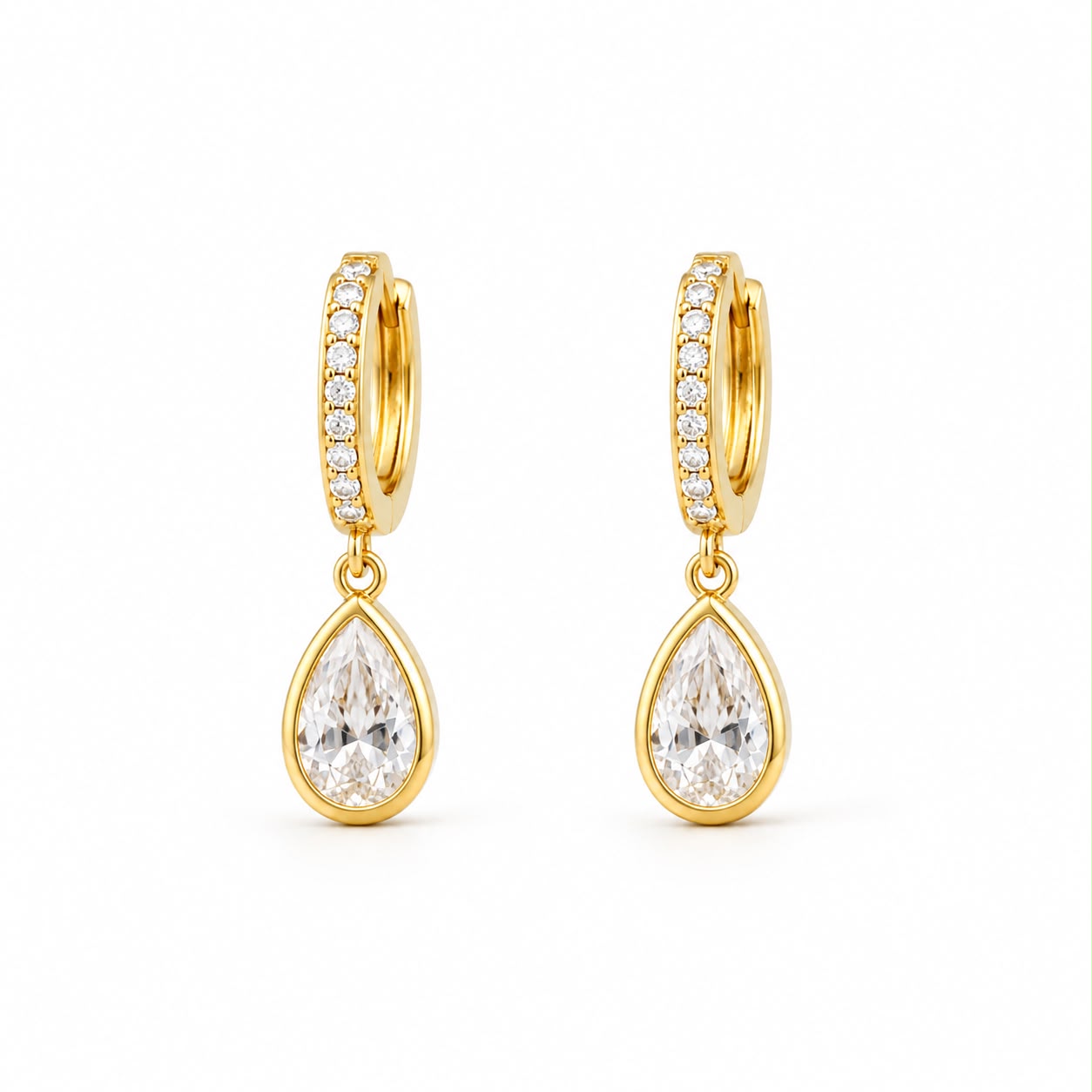 Pear-Cut CZ Gold Drop Earrings