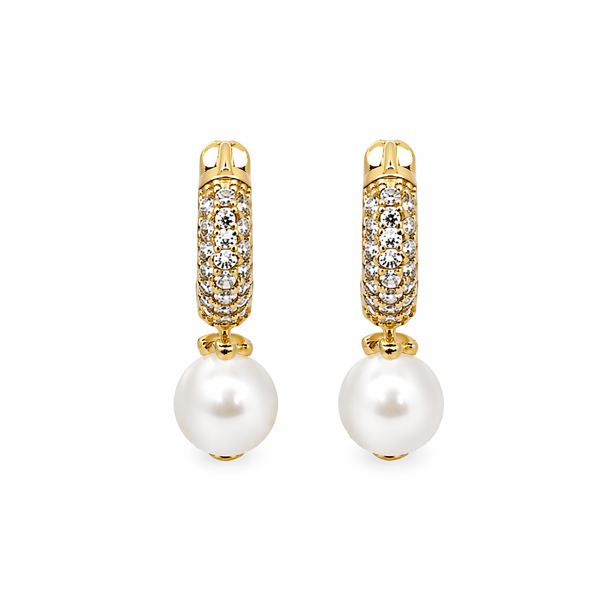 Pearl Drop Gold Huggie Earrings